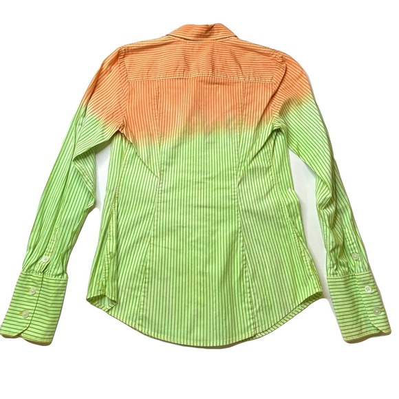 Button up long sleeve work shirt with citrusy Orange to Lime Green ombre ReDye - Picture 2 of 2